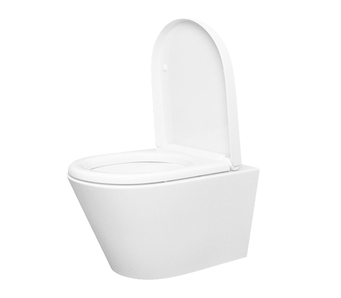 Wiesbaden Wandcloset Stereo Rimless Wiesbaden Met Vesta Toiletzitting Glans Wit