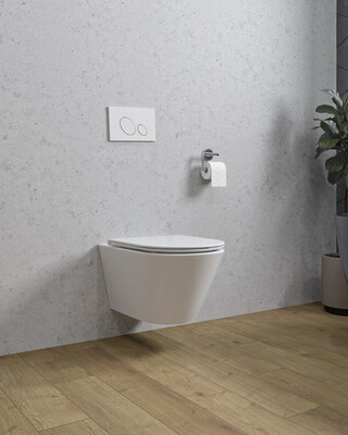 Wiesbaden Wandcloset Stereo Rimless Wiesbaden Met Flatline Toiletzitting Glans Wit