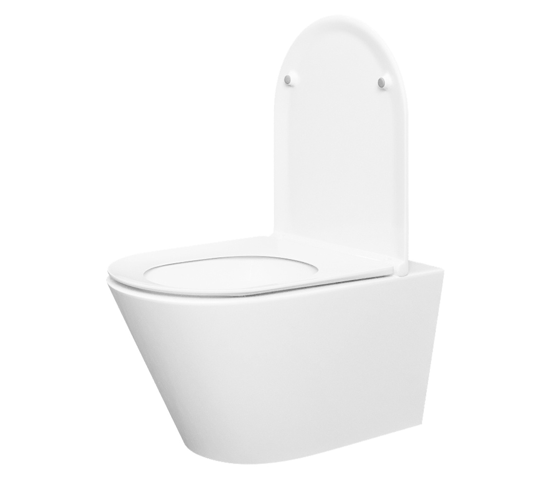 Wiesbaden Wandcloset Stereo Rimless Wiesbaden Met Flatline Toiletzitting Glans Wit