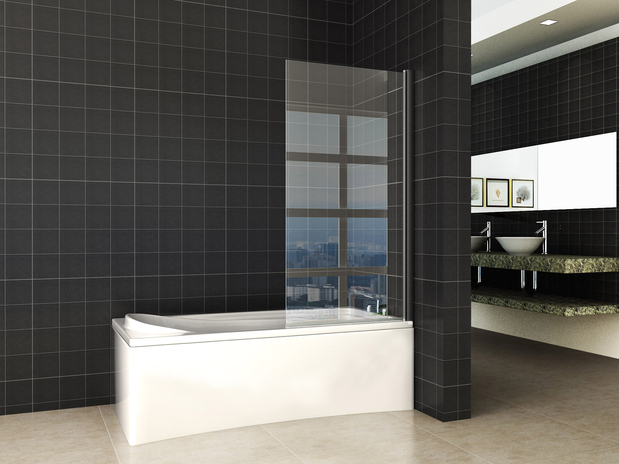 Wiesbaden Orbit Badwand | Draaibaar | 150 x 80 cm | Mat Zwart
