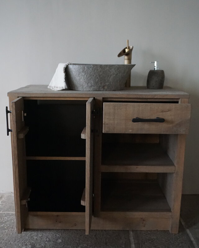 Rene Houtman Badkamermeubel | Nieuw Eikenhout Verouderd | H86 x B100 x D55 cm