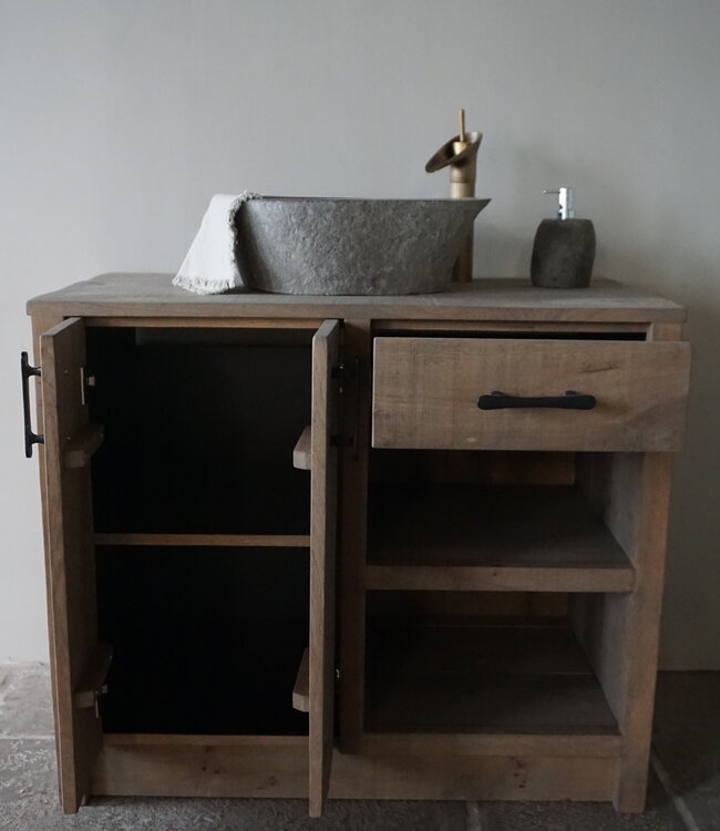 Rene Houtman Badkamermeubel | Nieuw Eikenhout Verouderd | H86 x B100 x D55 cm