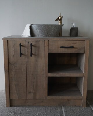 Rene Houtman Badkamermeubel | Nieuw Eikenhout Verouderd | H86 x B100 x D55 cm