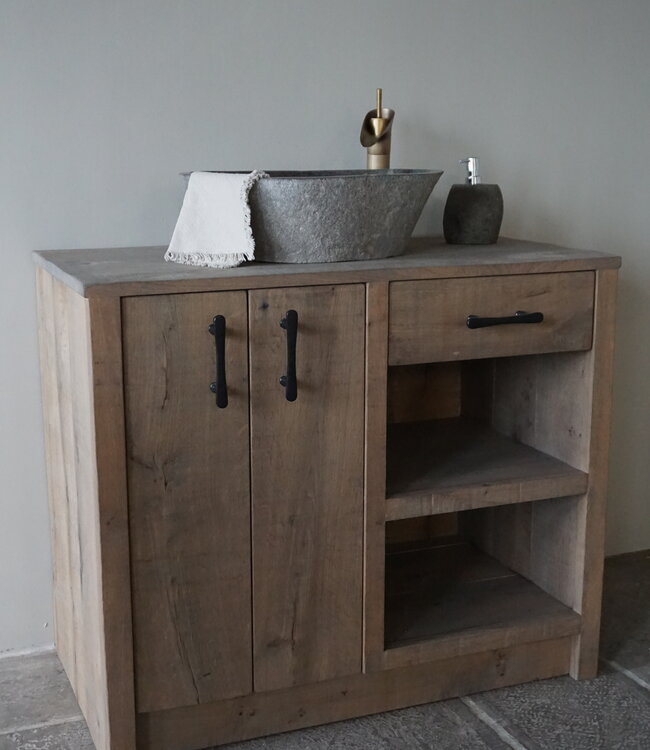 Rene Houtman Badkamermeubel | Nieuw Eikenhout Verouderd | H86 x B100 x D55 cm