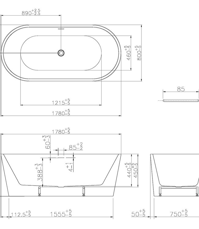 Wiesbaden Libero Vrijstaand Ligbad | Mat Wit | 178 x 80 cm