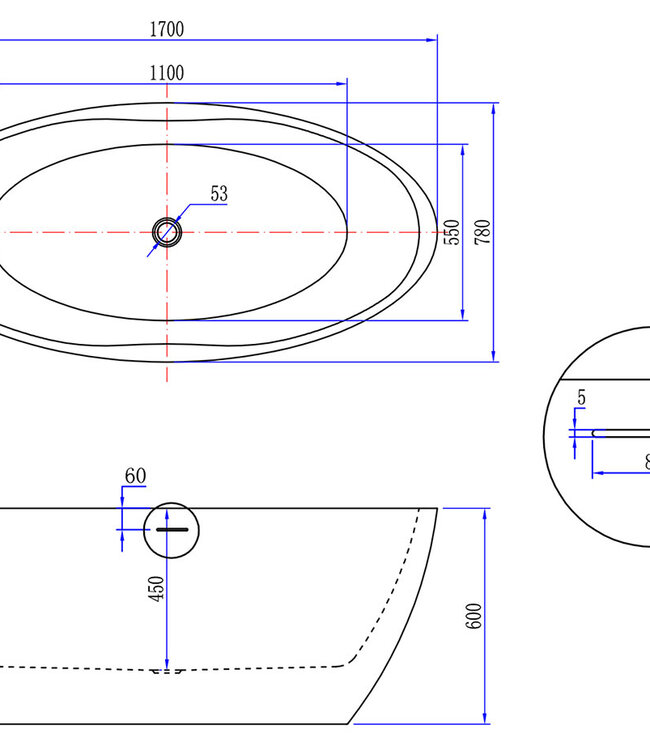 Wiesbaden Ovaal Vrijstaand Ligbad | Mat Wit | 170 x 78 cm