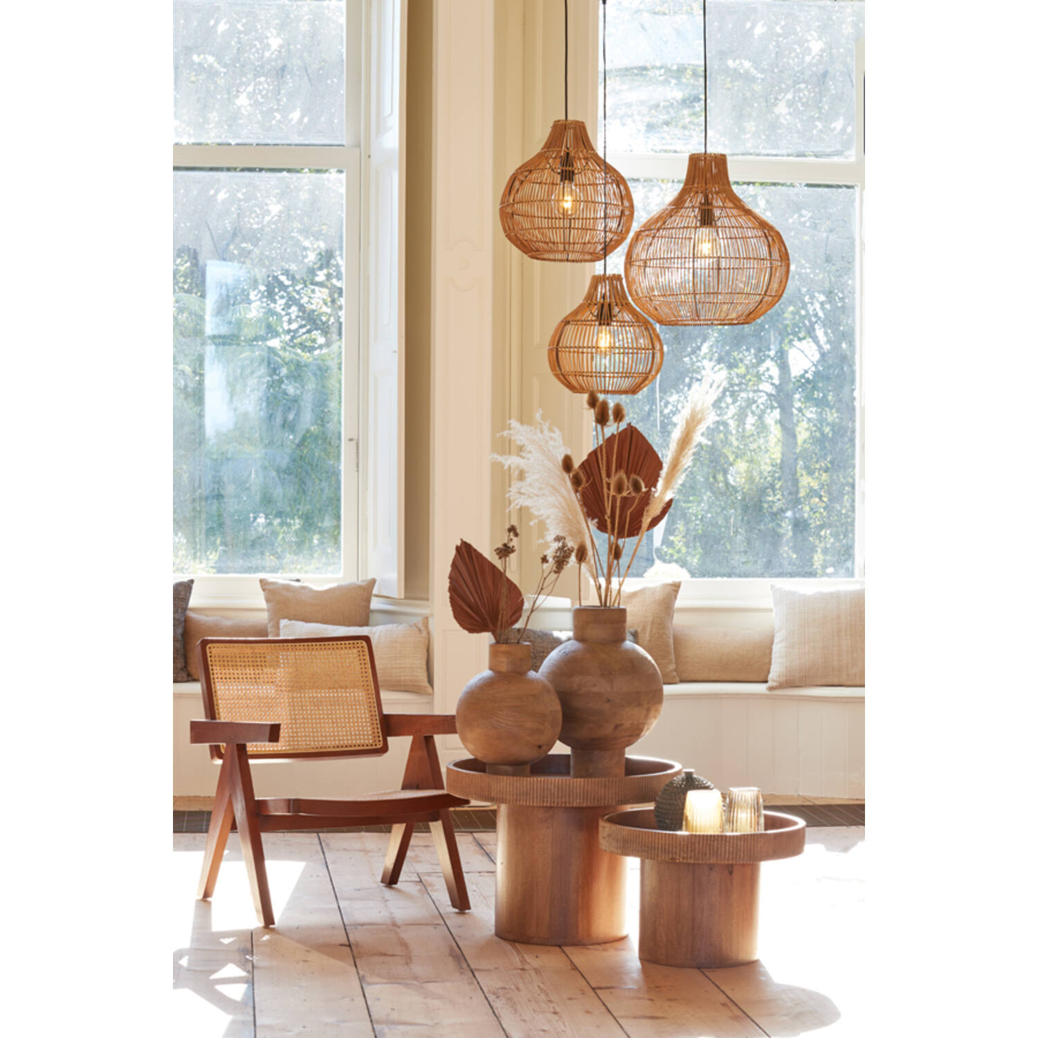 Light&Living Hanglamp Pacino | Rattan | Donkerbruin | 3 Maten!