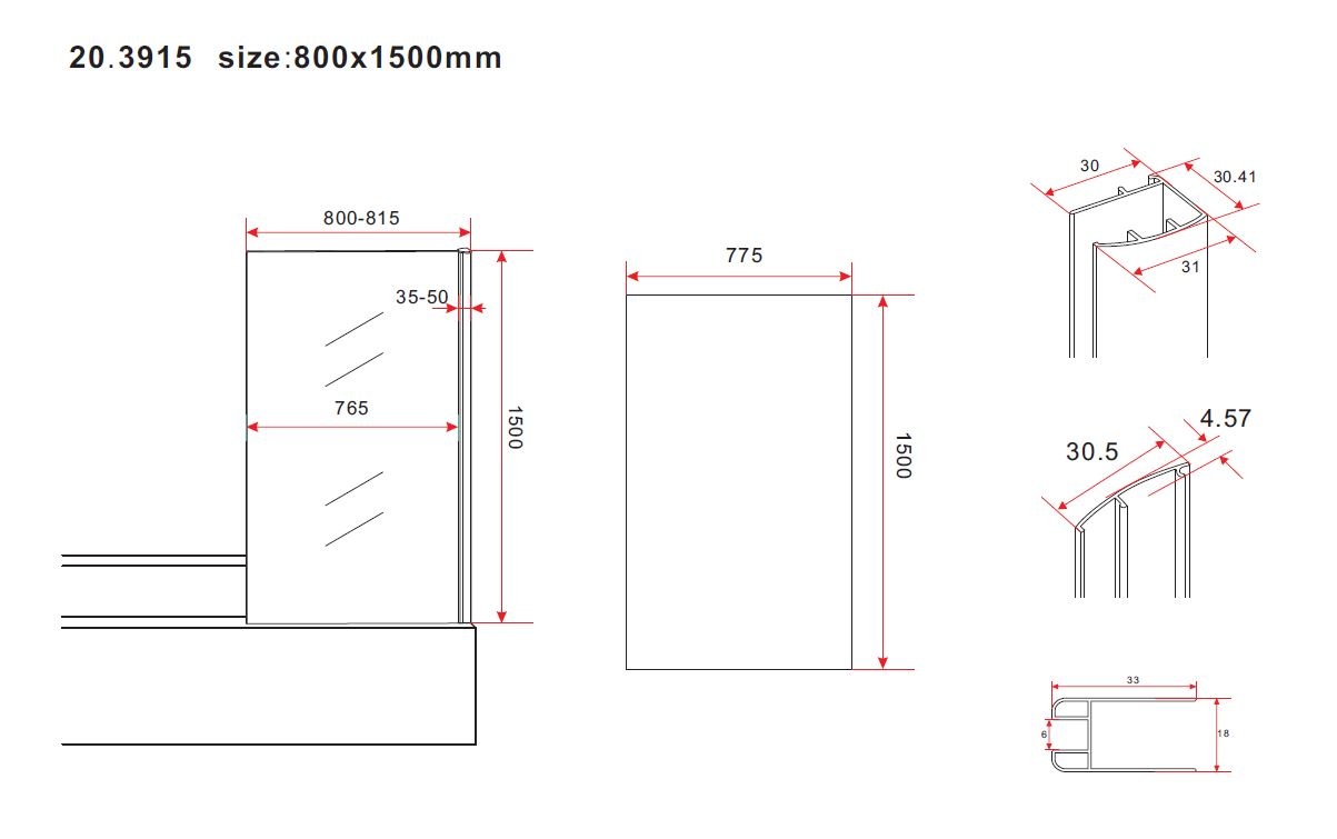 Wiesbaden Tela Badwand | Vast | 150 x 80 cm | Chroom
