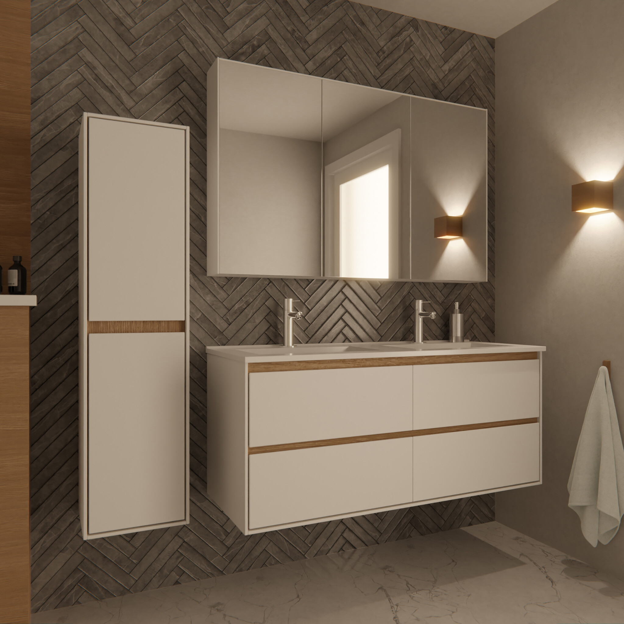 Differnz Wastafel Providence | Dubbel | Wit | L122 x B46,5 cm