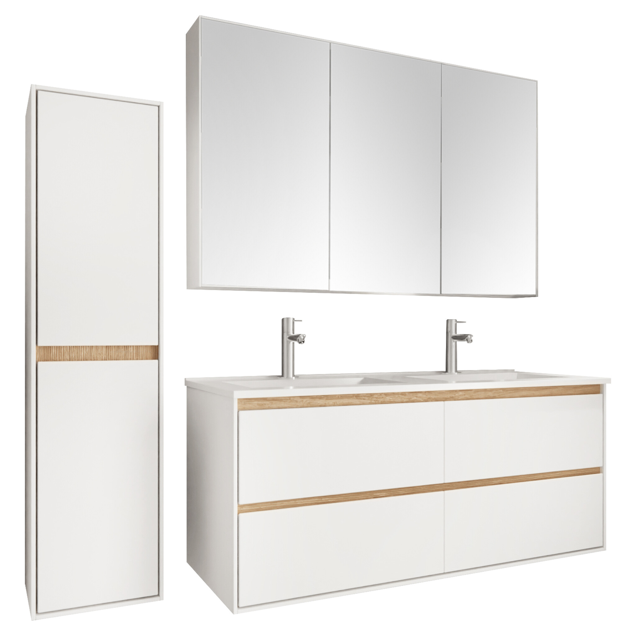 Differnz Wastafel Providence | Dubbel | Wit | L122 x B46,5 cm