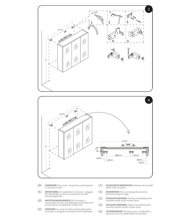 Differnz Spiegelkast Providence | Wit | H70 x B120 x D16 cm