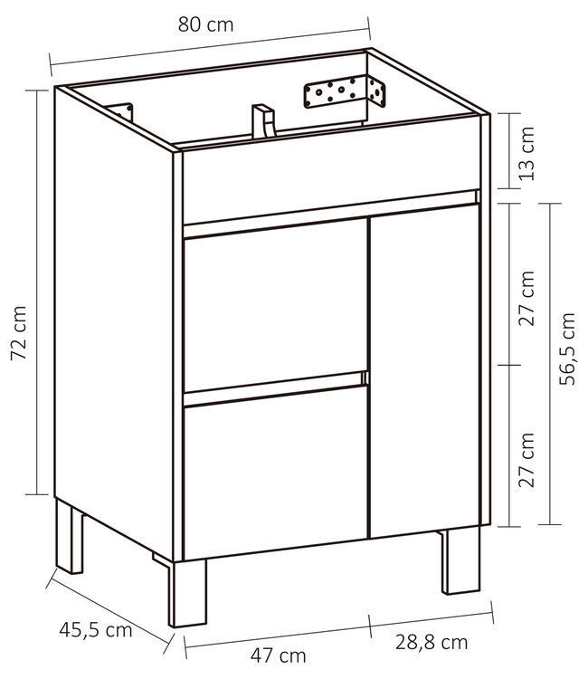 Differnz Onderkast Serano | Licht Eiken | H72 x B80 x D45,5 cm