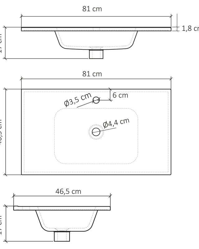 Differnz Wastafel Serano | Wit | Keramiek | 80 x 46 cm