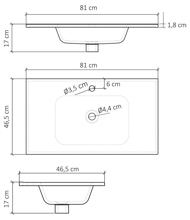 Differnz Wastafel Serano | Wit | Keramiek | 80 x 46 cm