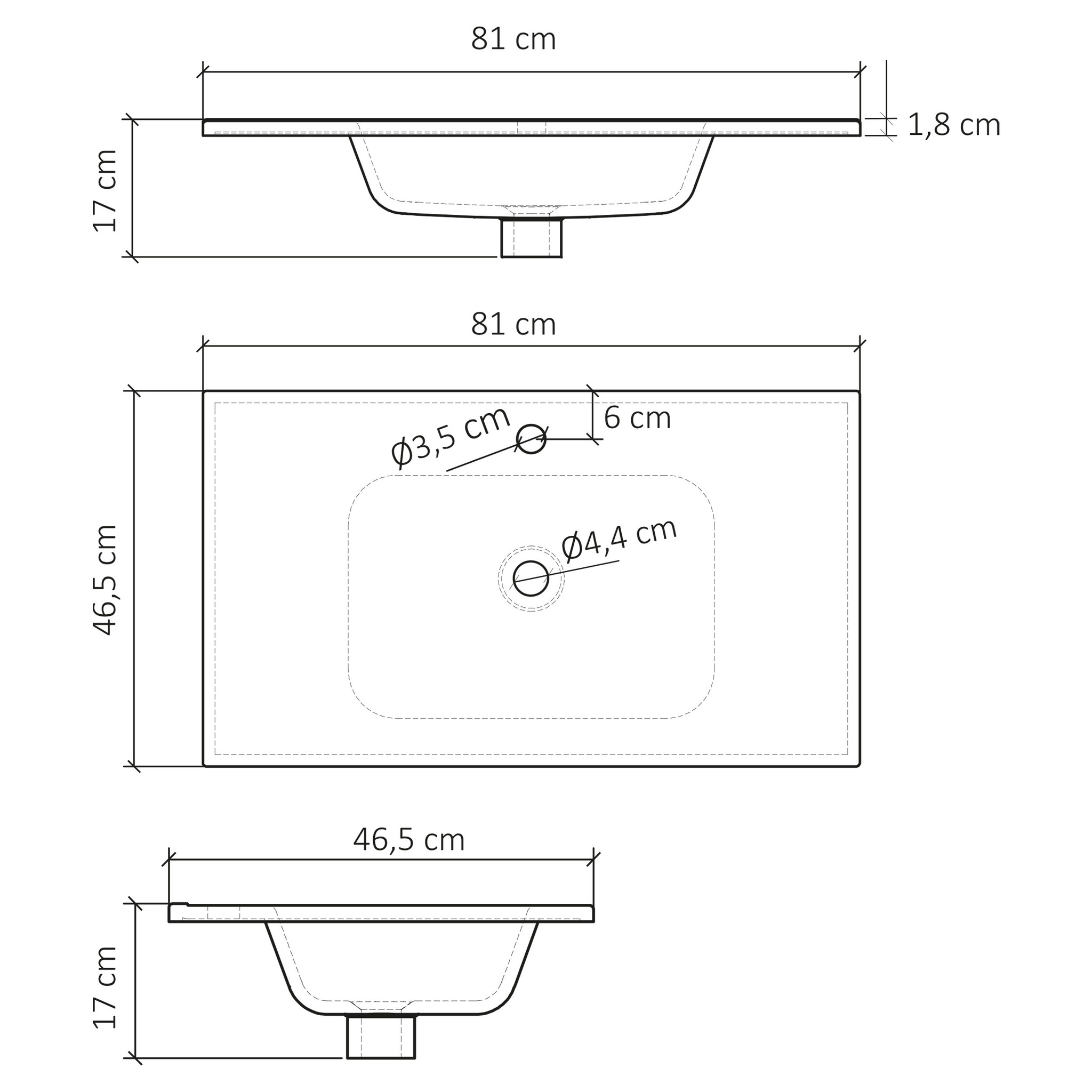 Differnz Wastafel Serano | Wit | Keramiek | 80 x 46 cm