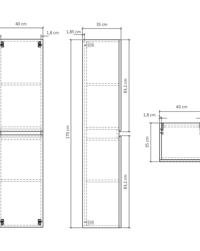 Differnz Hoge Kast Serano | Eiken | H170 x B40 x D35 cm