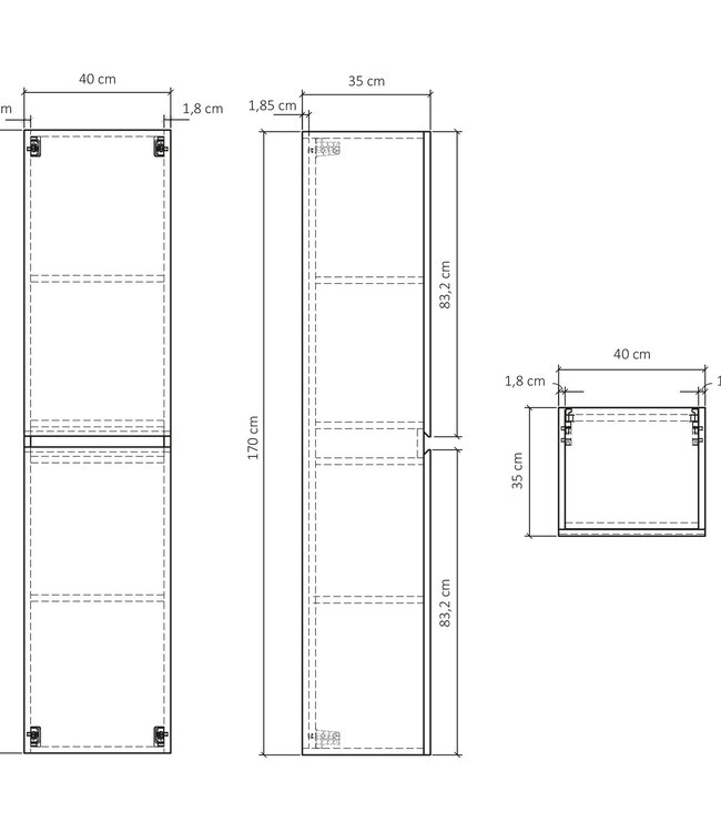 Differnz Hoge Kast Serano | Eiken | H170 x B40 x D35 cm