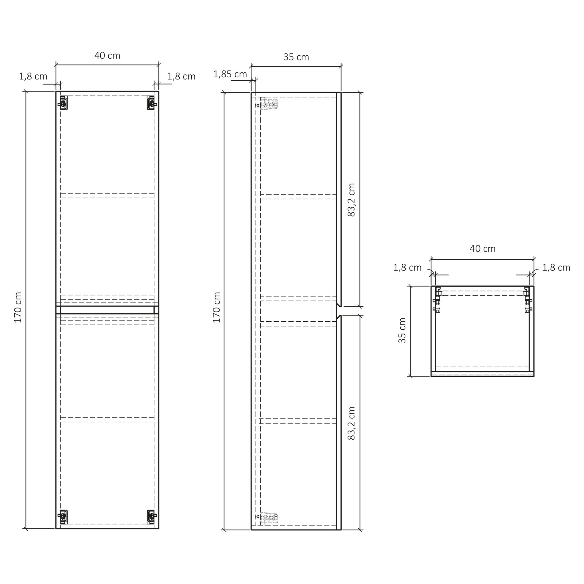 Differnz Hoge Kast Serano | Eiken | H170 x B40 x D35 cm
