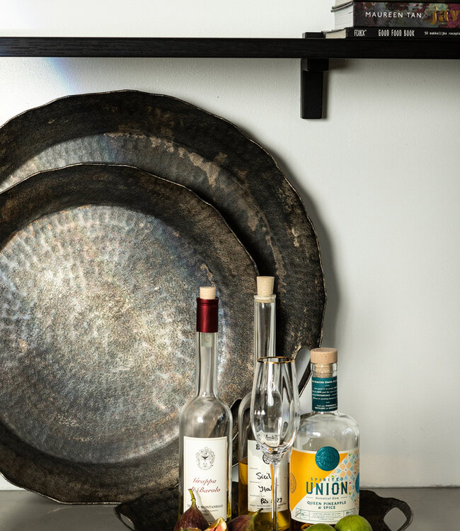 PTMD Semin Koperen alu ronde rustieke dienblad golvende rand S