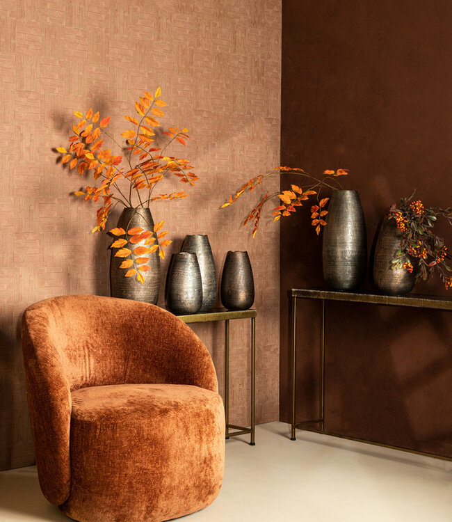 PTMD Semin Koperen alu ronde rustieke pot met golvende rand L