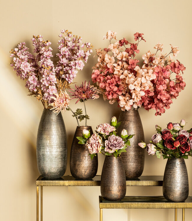 PTMD Semin Koperen alu ronde rustieke pot met golvende rand L