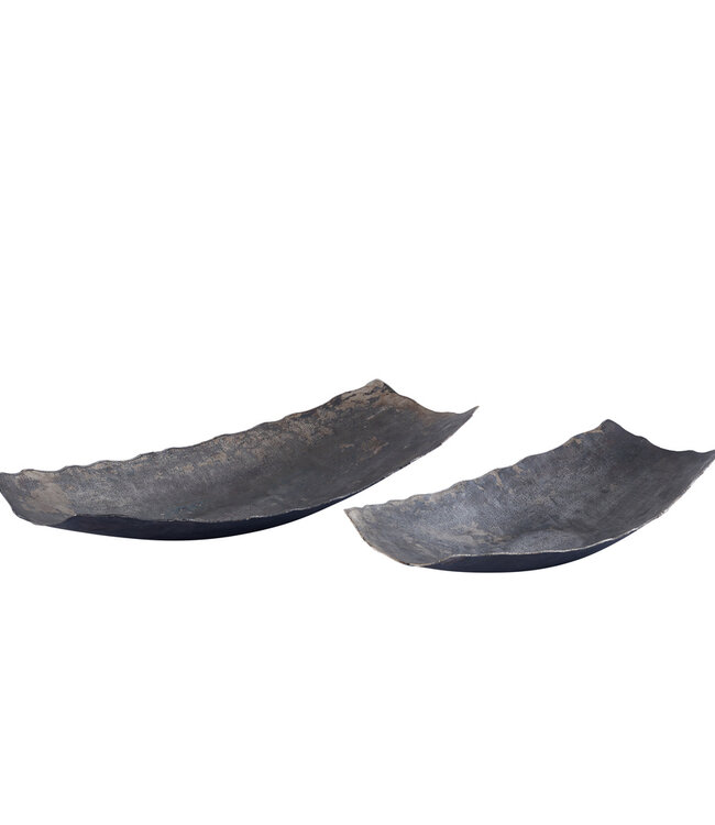 PTMD Semin Zilveren aluminium rechthoekige rustieke kom met golvende rand S