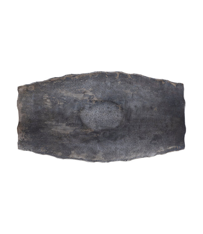 PTMD Semin Zilveren aluminium rechthoekige rustieke kom met golvende rand S