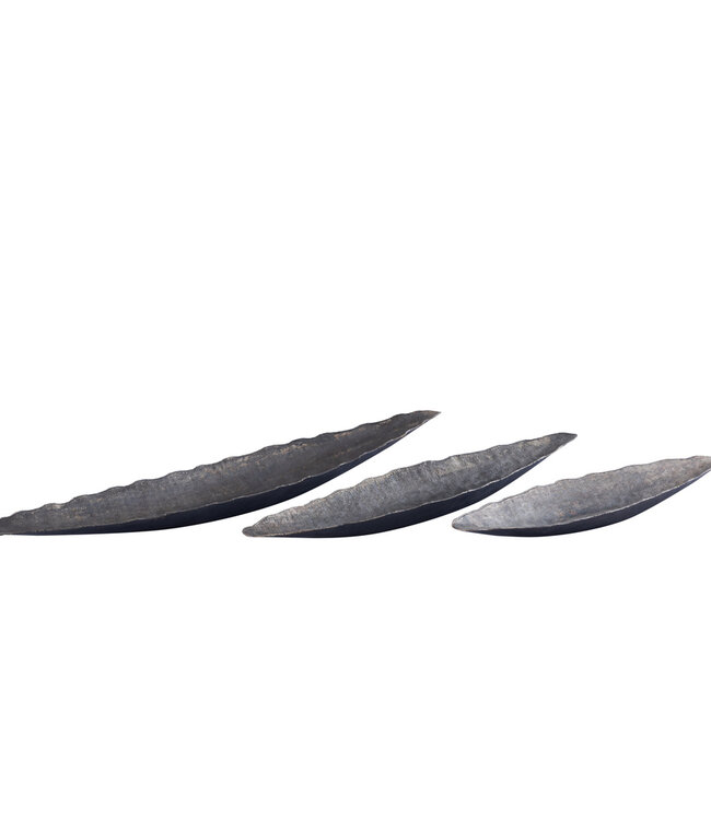 PTMD Semin Zilveren aluminium ovale rustieke kom met golvende rand L