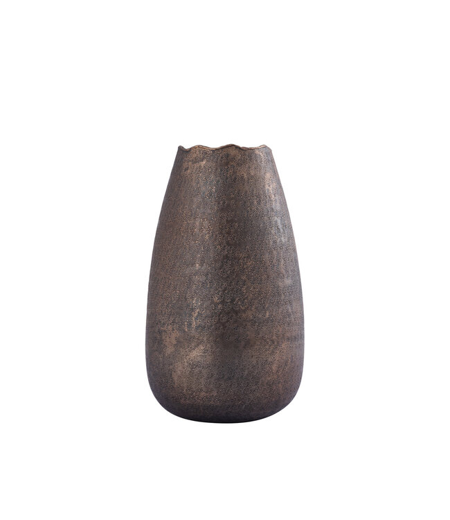 PTMD Semin Koperen alu ronde rustieke pot met golvende rand S