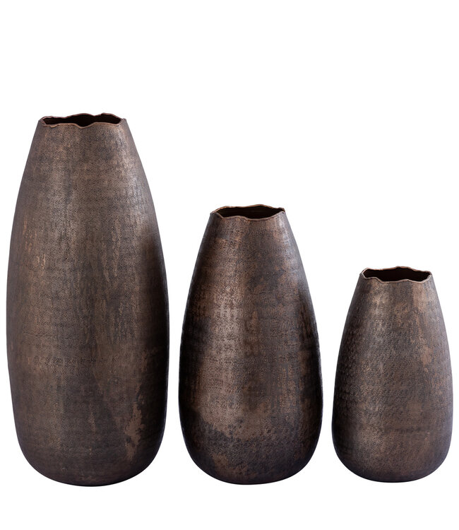 PTMD Semin Koperen alu ronde rustieke pot met golvende rand M