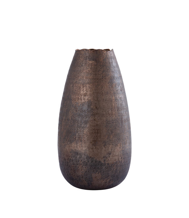 PTMD Semin Koperen alu ronde rustieke pot met golvende rand M