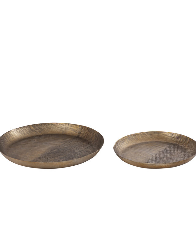 PTMD Jowad Antiek Gouden aluminium schaal geribbeld rond L