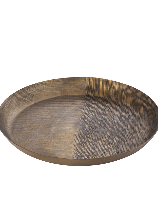 PTMD Jowad Antiek Gouden aluminium schaal geribbeld rond L