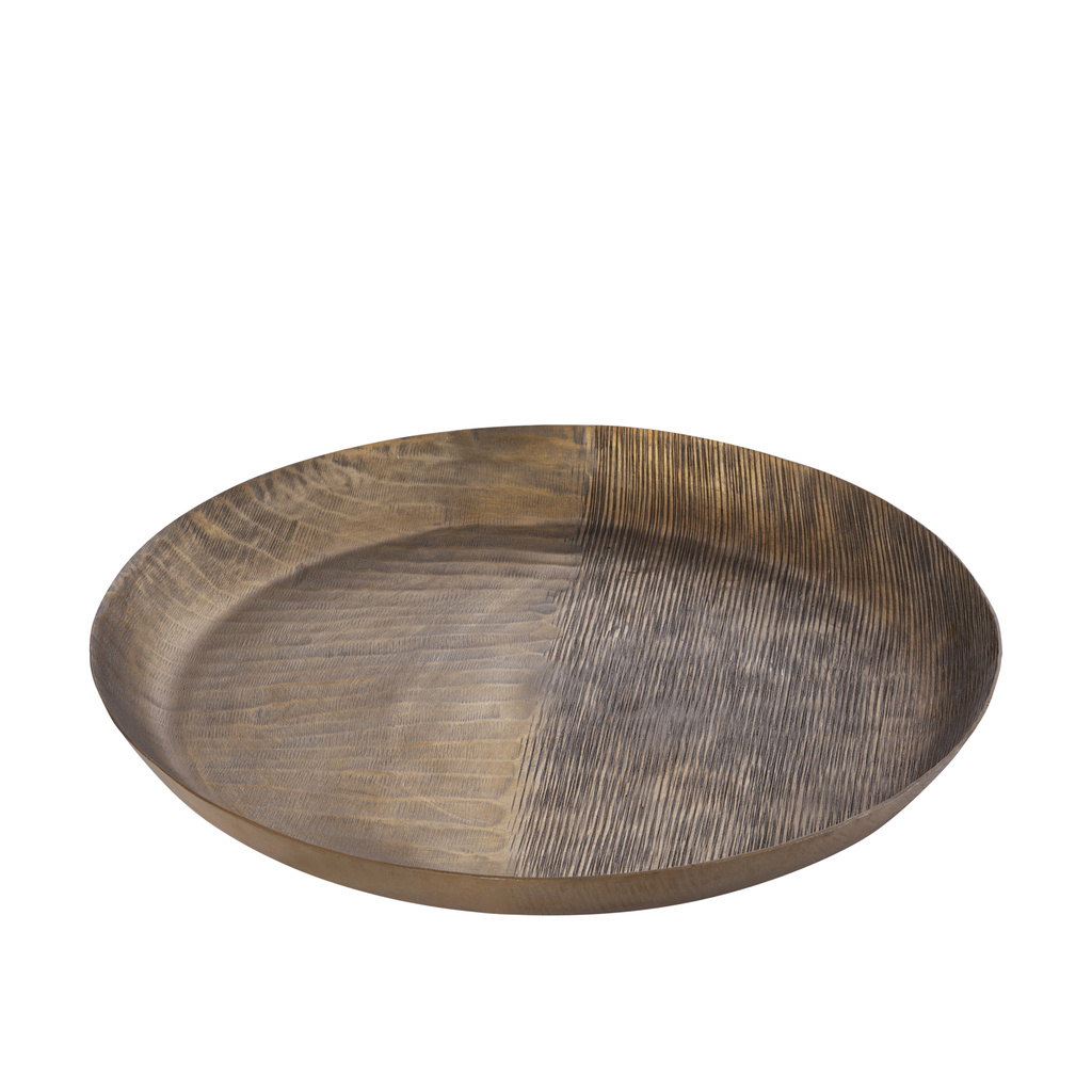PTMD Jowad Antiek Gouden aluminium schaal geribbeld rond L