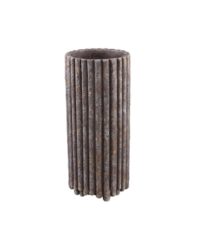 PTMD Morganne Brown ronde cementen pot geribbeld hoog M