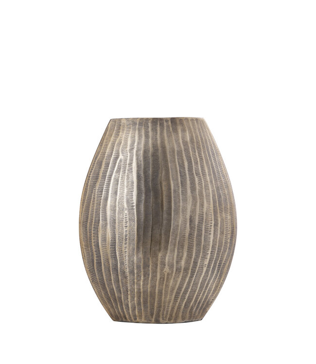 PTMD Jowad Antiek Goud aluminium plaat pot rib hoog ovaal S