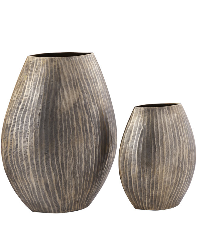 PTMD Jowad Antiek Goud aluminium plaat pot rib hoog ovaal S