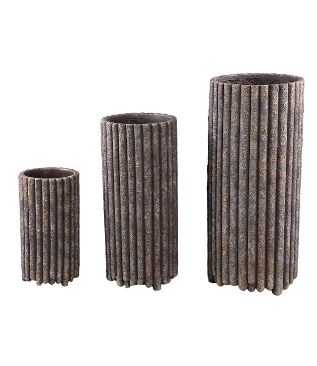 PTMD Morganne Brown ronde cementen pot geribbeld hoog M
