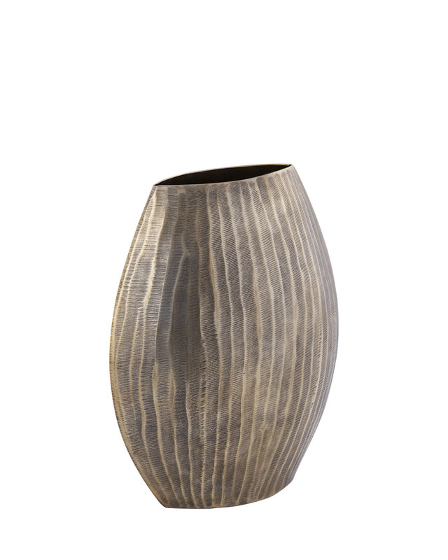 PTMD Jowad Antiek Goud aluminium plaat pot rib hoog ovaal S