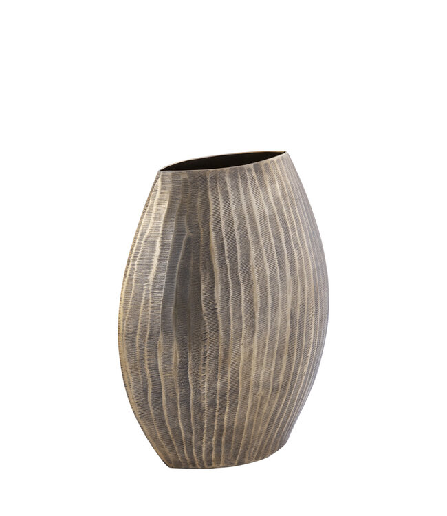 PTMD Jowad Antiek Goud aluminium plaat pot rib hoog ovaal S