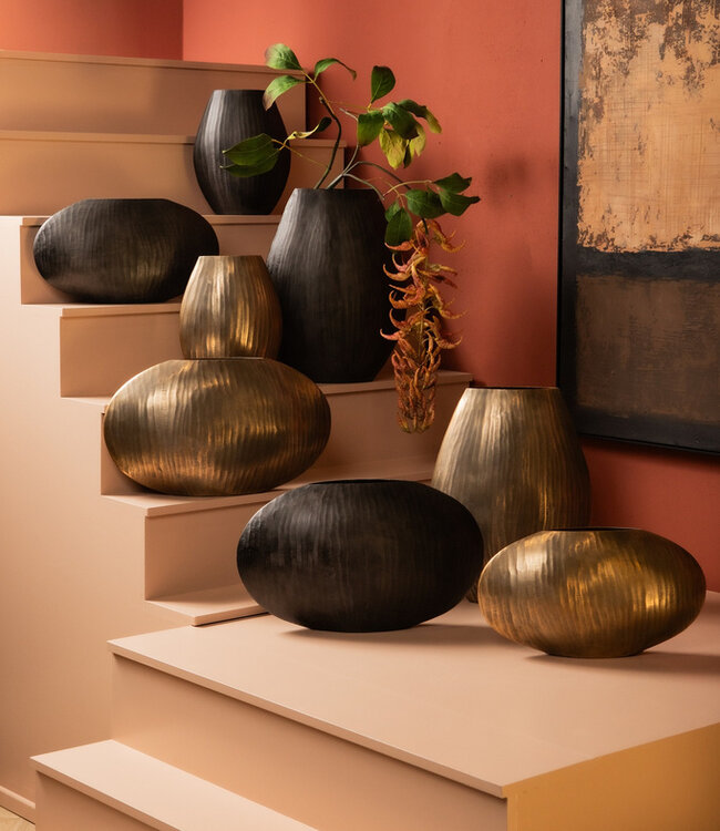 PTMD Jowad Antiek Goud aluminium plaat pot rib hoog ovaal S