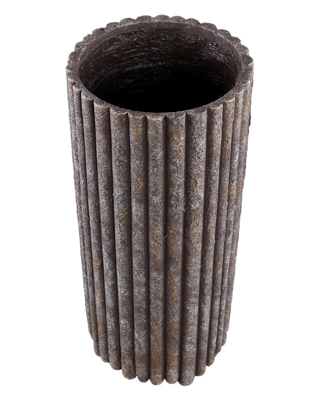 PTMD Morganne Brown ronde cementen pot geribbeld hoog L.
