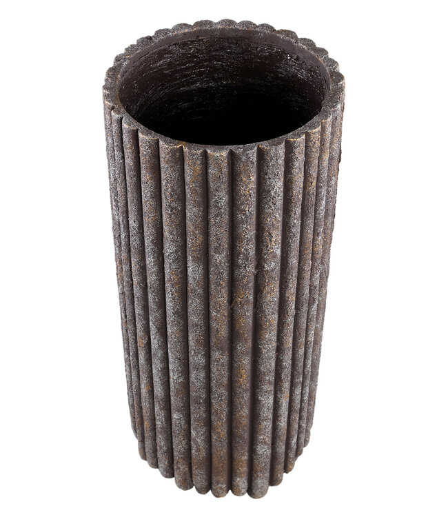 PTMD Morganne Brown ronde cementen pot geribbeld hoog L.