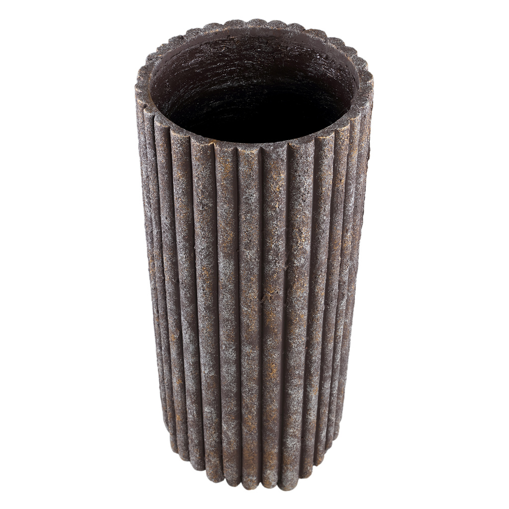 PTMD Morganne Brown ronde cementen pot geribbeld hoog L.