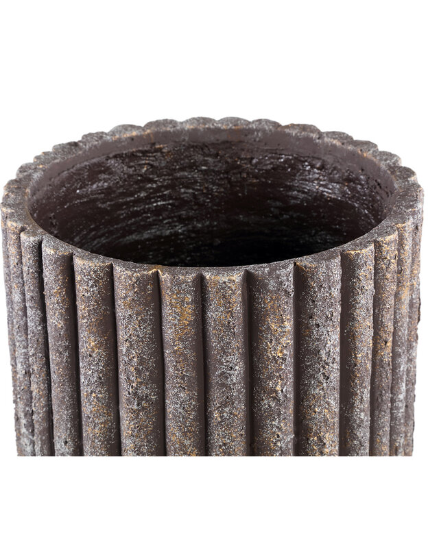PTMD Morganne Brown ronde cementen pot geribbeld hoog L.