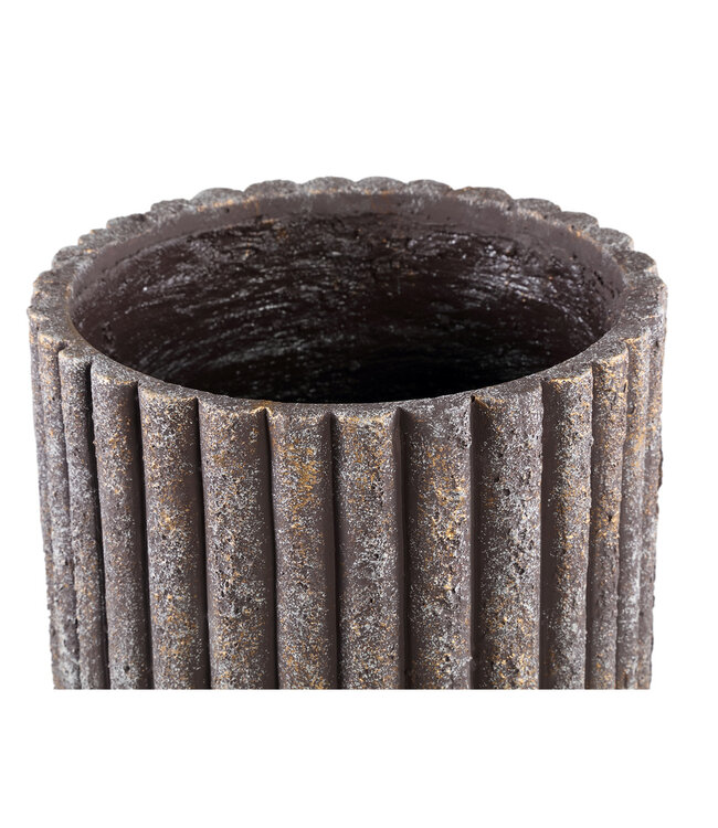 PTMD Morganne Brown ronde cementen pot geribbeld hoog L.