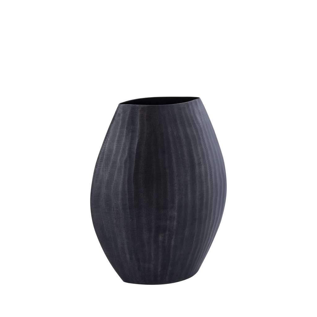 PTMD Jowad Grafiet aluminium plaat pot geribbeld hoog ovaal S