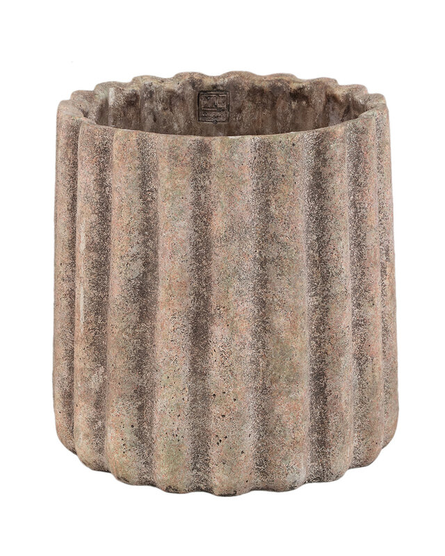 PTMD Jaydean Grey cement pot met geribbelde structuur rond XXL.