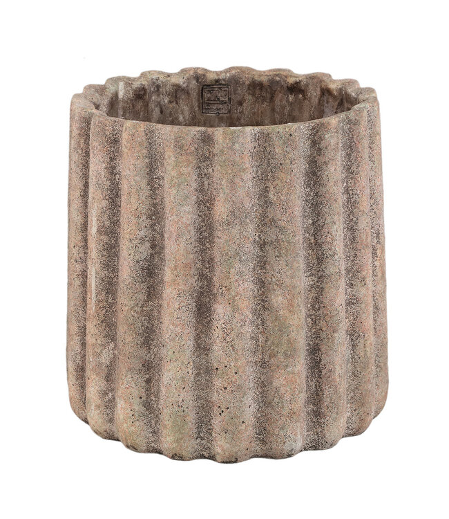 PTMD Jaydean Grey cement pot met geribbelde structuur rond XXL.