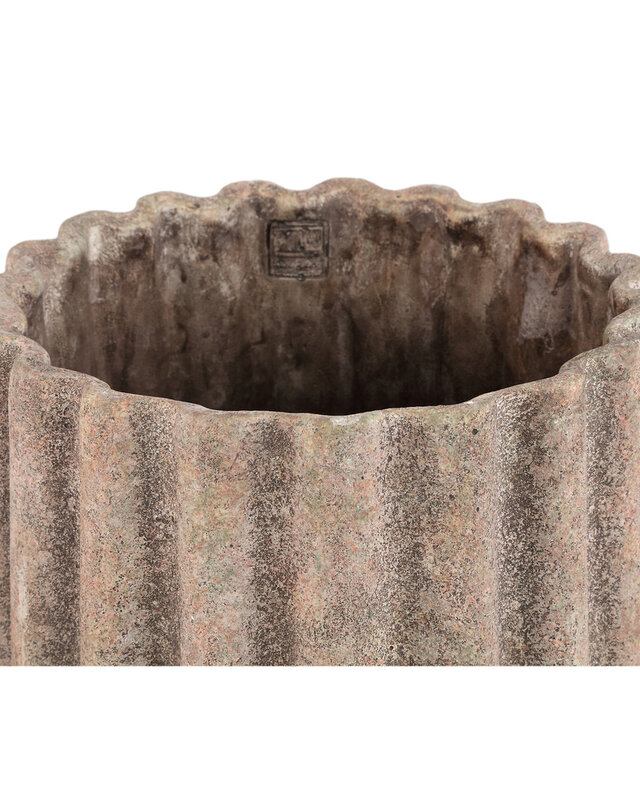 PTMD Jaydean Grey cement pot met geribbelde structuur rond XXL.